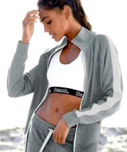 Bench. Sweatjacke mit Seitenstreifen und Stehkragen Stone-weiß, Schwarz-weiß, Nude-weiß -Günstiges Bench Geschäft 023bac97 8352 5c8b ad89 64042a533594