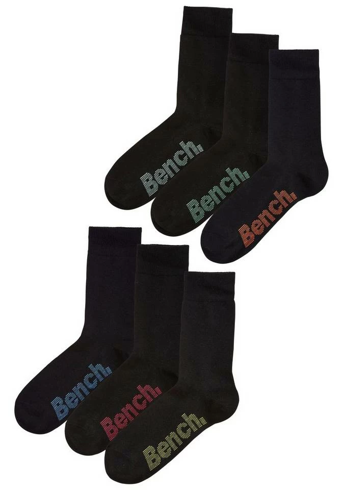 Bench. Socken (Box, 6-Paar) mit verschiedenfarbigen Logos Schwarz, Jeans-meliert, Grau-meliert 3 Bench. Socken (Box, 6-Paar) mit verschiedenfarbigen Logos Schwarz, Jeans-meliert, Grau-meliert – Bild 2