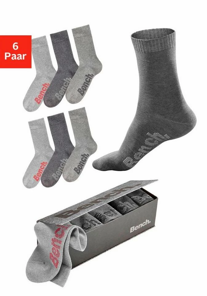 Bench. Socken (Box, 6-Paar) mit verschiedenfarbigen Logos Schwarz, Jeans-meliert, Grau-meliert 6 Bench. Socken (Box, 6-Paar) mit verschiedenfarbigen Logos Schwarz, Jeans-meliert, Grau-meliert – Bild 5