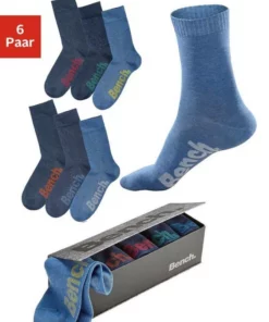 Bench. Socken (Box, 6-Paar) mit verschiedenfarbigen Logos Schwarz, Jeans-meliert, Grau-meliert 12 Bench. Socken (Box, 6-Paar) mit verschiedenfarbigen Logos Schwarz, Jeans-meliert, Grau-meliert -Günstiges Bench Geschäft 16790018