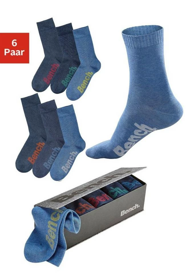 Bench. Socken (Box, 6-Paar) mit verschiedenfarbigen Logos Schwarz, Jeans-meliert, Grau-meliert 7 Bench. Socken (Box, 6-Paar) mit verschiedenfarbigen Logos Schwarz, Jeans-meliert, Grau-meliert – Bild 6