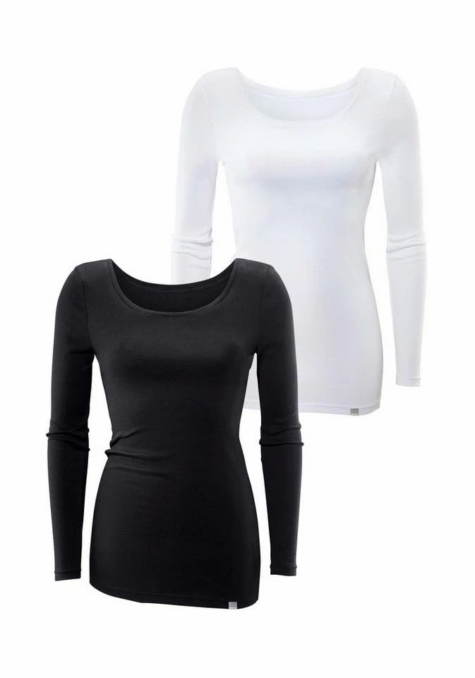 Bench. Langarmshirt (2er-Pack) besonders lang geschnitten und aus weicher Feinripp-Qualität Schwarz | grau-meliert, Schwarz | weiß 4 Bench. Langarmshirt (2er-Pack) besonders lang geschnitten und aus weicher Feinripp-Qualität Schwarz | grau-meliert, Schwarz | weiß – Bild 2