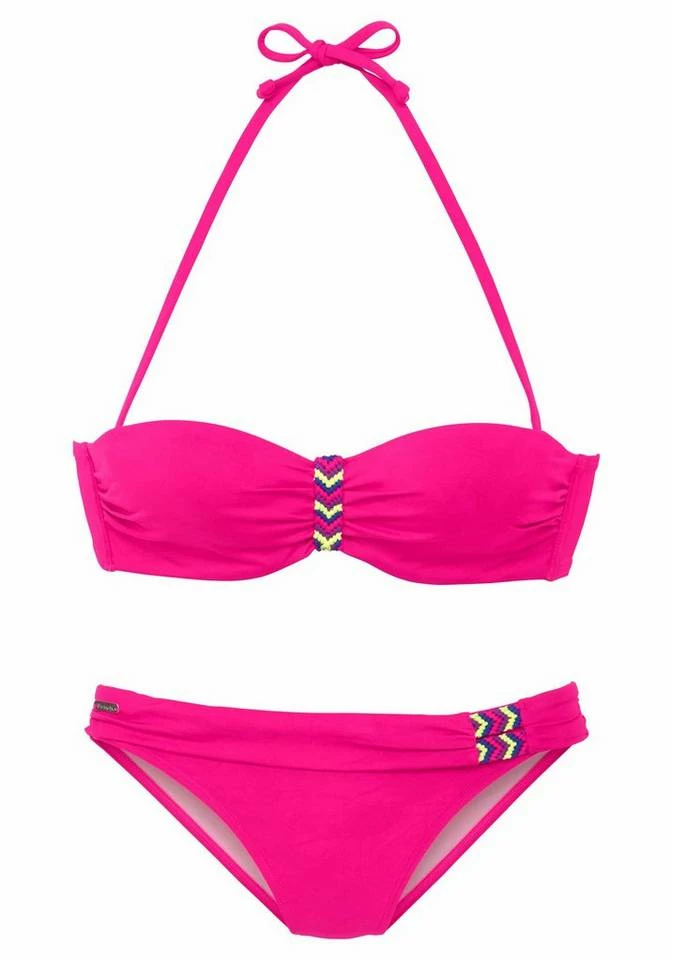 Bench. Bügel-Bandeau-Bikini mit buntem Flechtdetail Weiß, Pink, Schwarz 4 Bench. Bügel-Bandeau-Bikini mit buntem Flechtdetail Weiß, Pink, Schwarz – Bild 2