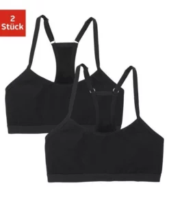 Bench. Bustier (Packung, 2 Stück) Mädchen - mit sportivem Rückenausschnitt und verstellbaren Trägern Weiß | weiß, Schwarz | schwarz, Rosa-gepunktet | blau-gepunktet -Günstiges Bench Geschäft 21325219