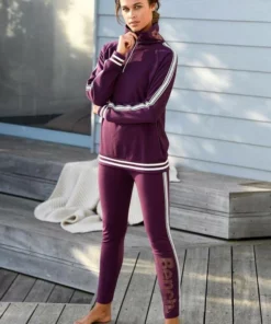 Bench. Leggings mit Logodruck in Metalloptik Schwarz, Aubergine -Günstiges Bench Geschäft 24700862