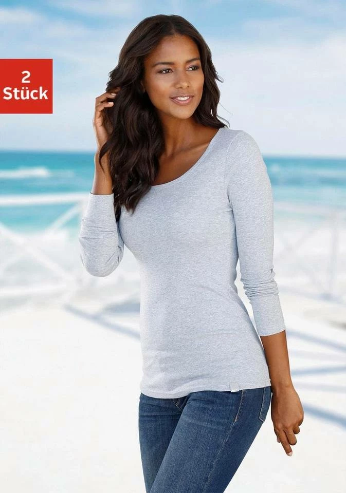 Bench. Langarmshirt (2er-Pack) besonders lang geschnitten und aus weicher Feinripp-Qualität Schwarz | grau-meliert, Schwarz | weiß 7 Bench. Langarmshirt (2er-Pack) besonders lang geschnitten und aus weicher Feinripp-Qualität Schwarz | grau-meliert, Schwarz | weiß – Bild 5