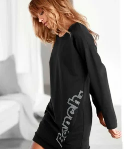 Bench. Sweatkleid mit diagonaler Naht Grau-meliert, Schwarz