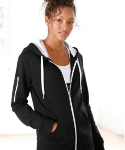 Bench. Kapuzensweatjacke »Contrast« mit Reißverschlusstasche am Ärmel Navy-pink, Grau-meliert-pfirsich, Schwarz-weiß