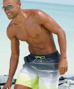 Bench. Badeshorts, mit trendigem Streifenverlauf Grau-gelb, Blau-türkis