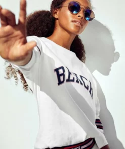 Bench. Sweatshirt mit Logo Tape an den Ärmeln Dunkelrosa-rosa, Weiß