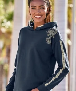 Bench. Kapuzensweatshirt mit Blumenprint und Logotapes Mandarine, Dunkelblau, Creme