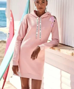 Bench. Sweatkleid mit Blumenprint auf der Schulter Schwarz, Weiß, Rauchrosa