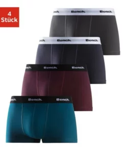 Bench. Hipster (4 Stück) mit kontrastfarbigem Bund Royalblau | grau-meliert | rot | schwarz, Schwarz, Navy | bordeaux | petrol | anthrazit