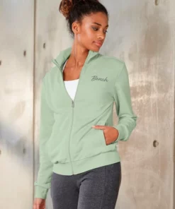 Bench. Sweatjacke mit zwei Logo Stickereien Schwarz, Mint-melange, Anthrazit-melange