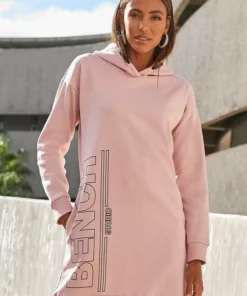 Bench. Sweatkleid mit senkrechtem Logodruck Schwarz, Grau, Altrosa