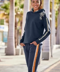 Bench. Kapuzensweatshirt mit Blumenprint und Logotapes Mandarine, Dunkelblau, Creme -Günstiges Bench Geschäft aede53c1 2efc 56e1 85f9 6cd3b0ee8159