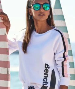 Bench. Sweater kurze Form mit Kontraststreifen Weiß, Schwarz, Rauchrosa -Günstiges Bench Geschäft bf34aab5 794b 54e6 9932 d5b3ec792a1d