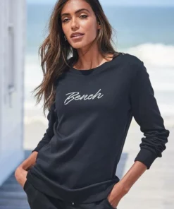 Bench. Sweatshirt mit glänzender Logostickerei Ecru, Hellgrau-meliert, Schwarz -Günstiges Bench Geschäft cd10d1a9 5eb6 55a9 88d7 b1d0005a4503