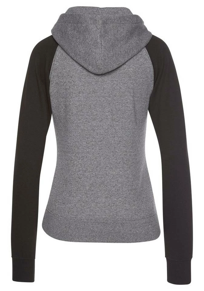 Bench. Kapuzensweatjacke mit farblich abgesetzten Ärmeln Dunkelgrün-hellgrau, Schwarz-dunkelgrau, Rosa-weiß 6 Bench. Kapuzensweatjacke mit farblich abgesetzten Ärmeln Dunkelgrün-hellgrau, Schwarz-dunkelgrau, Rosa-weiß – Bild 4