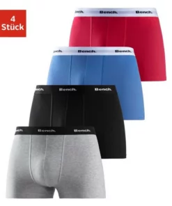 Bench. Boxer (4 Stück) mit kontrastfarbigem Bund Schwarz, Royalblau | grau-meliert | rot | schwarz, Navy | bordeaux | petrol | anthrazit